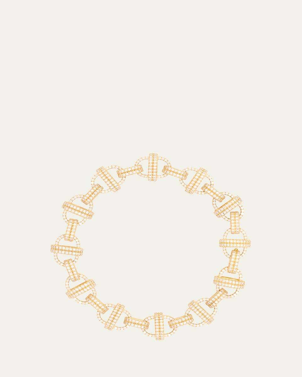 18K Yellow Gold Oval Chain Diamond Bracelet, Large Link, 7.75"L